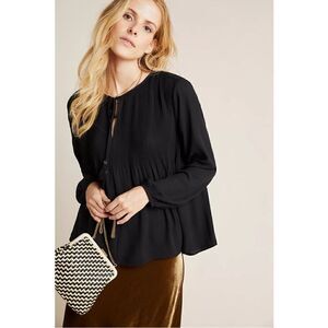 NEW Anthropologie Daniel Rainn Janis Pleated Puff-Sleeve Peasant Blouse Small